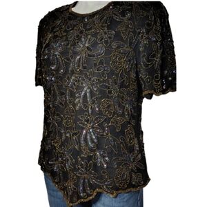 Beaded Silk Top Papell Boutique Evening Cote d' Azur Sequin Holiday Party VTG